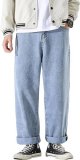 Men's Work Jeans Casual Hip Hop Cargo Solid Color Loose Fit Straight Wide Leg Cotton Denim Pants with Zipper