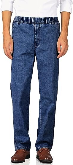 Mens Casual Loose Fit Elastic Waist Jeans Denim Pants